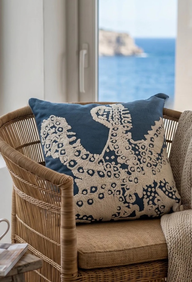 Cuscino arredo in cotone c/stella marina - Linea Zante - 45x45 cm - Clodette